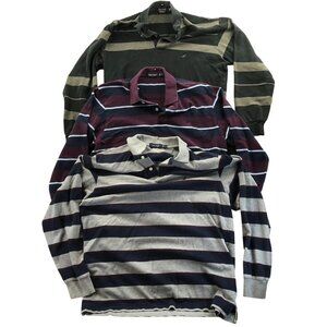 3 Nautica Mens Rugby Polo Shirt Medium Lot Of Three Striped Long-Sleeve Casual